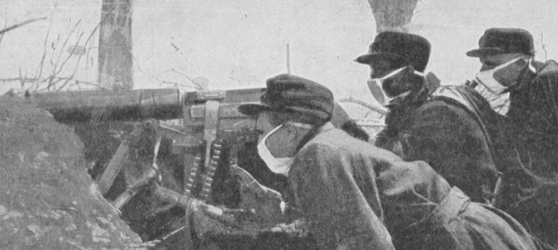 Бельгийские пулеметчики в защитных масках